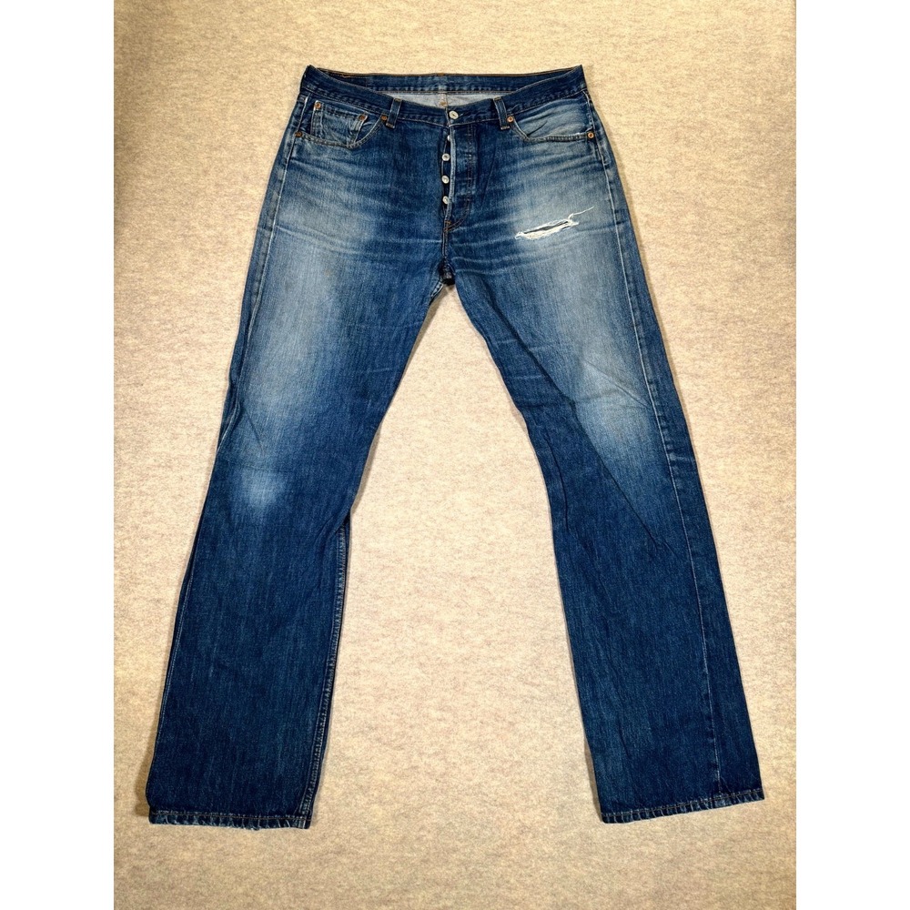 Levis 501 Jeans Mens 38x36 Blue Denim Cotton Mid Rise Straight‎ Leg Button Fly